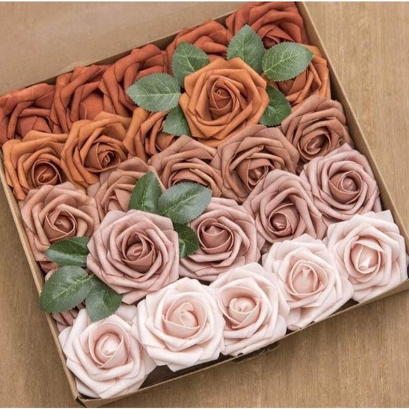 25 Count | Terracotta Ling’s Burnt Orange Shades Wedding Flowers Bouquet Roses - Picture 1 of 3